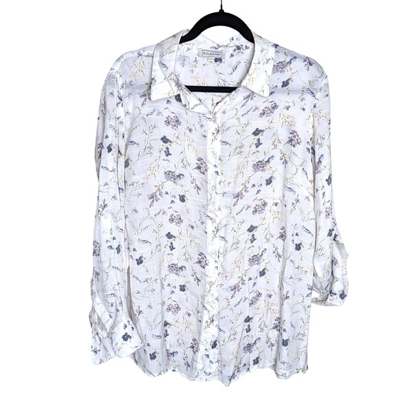 Blousology Tops - Blousology Sz 1X White Floral Button Front Blouse Cottagecore‎ Romantic Sheer
